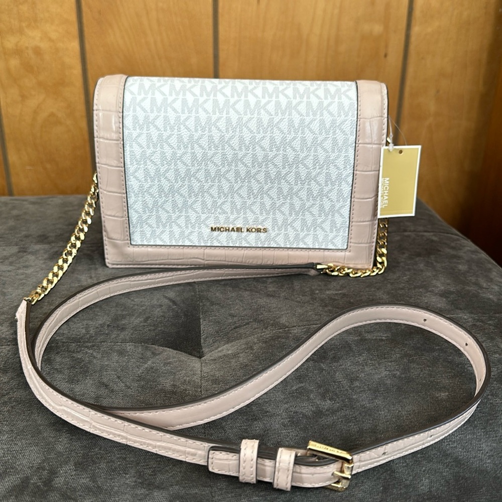 NWT Michael Kors Jet Set Large Logo and Crocodile Embossed Leather Crossbody Bag